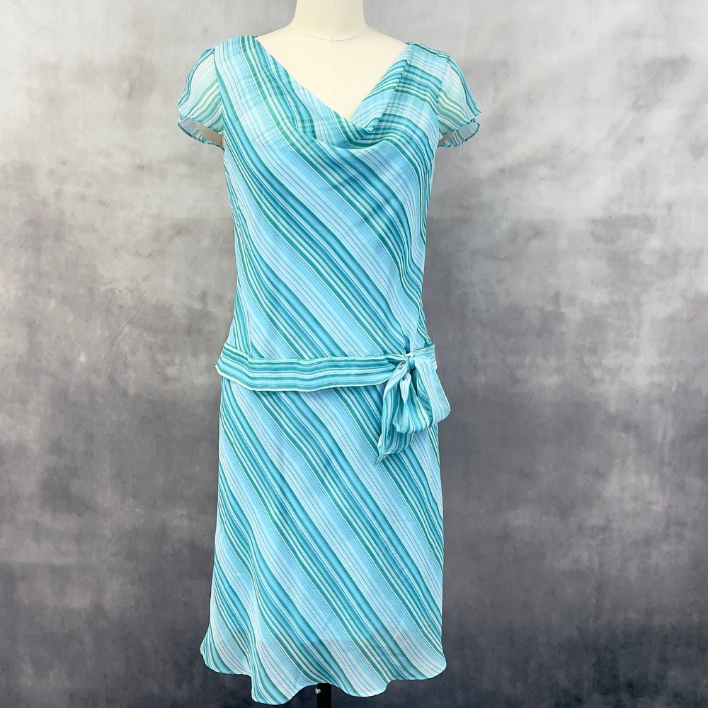 Sangria Women Midi Dress Size 10 Striped Resort‎ Coastal Soft Elegant Brunch